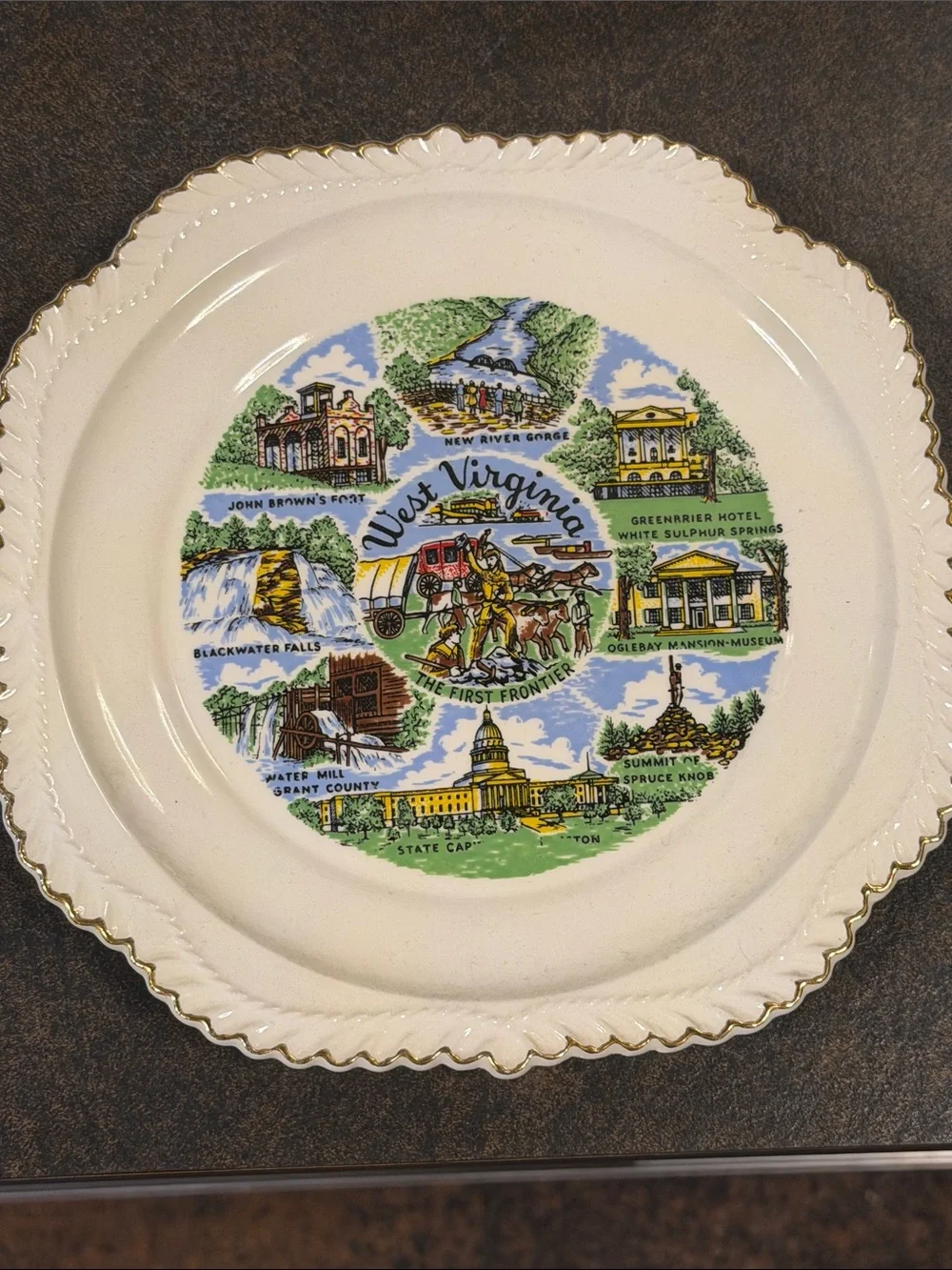 West Virginia Souvenir Decorative Plate - White with Multi-Color Scene